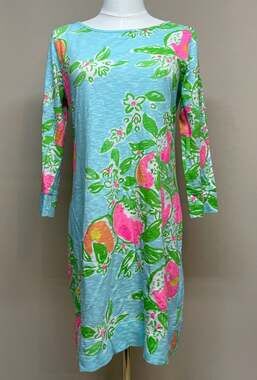 Lilly Pulitzer Marlowe Boatneck T-Shirt Dress in Pink Lemonade Blue Pattern Sz M